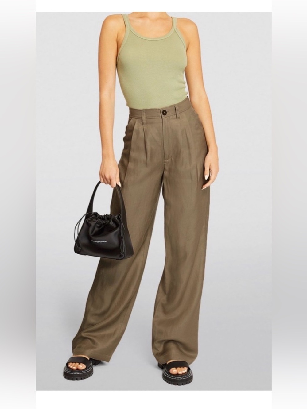 Anine bing Wide Leg High Waist Trousers khaite mocha latte chic clean beauty lux
